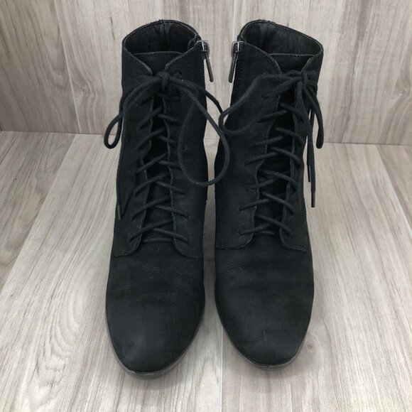 Lucky Brand Ankle Boots Womens 8M Persee Black Leather Zip Lace Up Booties - Picture 6 of 11